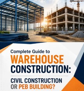 Complete Guide to Warehouse Construction: Civil Construction or PEB Building? 7 Both construction methods have unique advantages. Civil construction has been trusted for decades, while PEB buildings have transformed industrial construction with faster execution, lower costs, and greater flexibility.