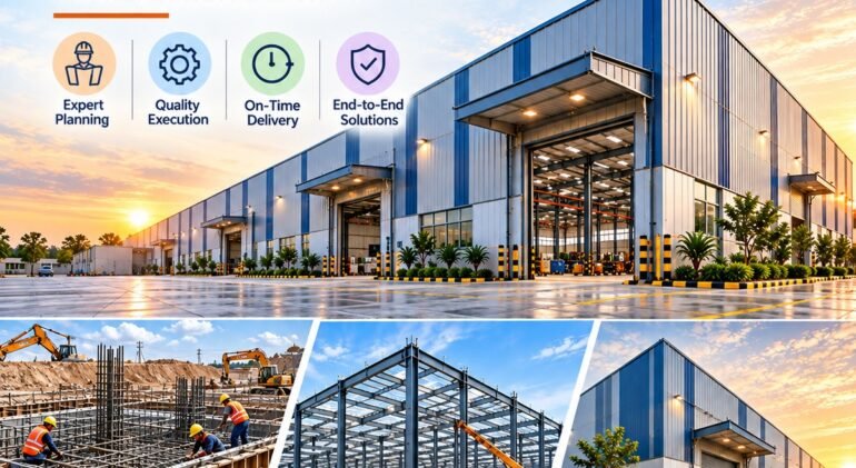 Industrial Civil Contractor in India: Foundation, Structure & Complete Construction Services 1 An industrial civil contractor in India manages civil construction work for factories, warehouses, manufacturing plants, industrial parks, and commercial facilities. Services may include site preparation, foundation construction, reinforced concrete work, flooring, drainage, and structural coordination.